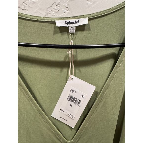 Splendid V-Neck Olive Sage Green Maxi Dress with elastic waist XL - Picture 3 of 4